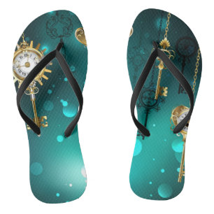 Antique Skeleton Keys on Green Background Flip Flops
