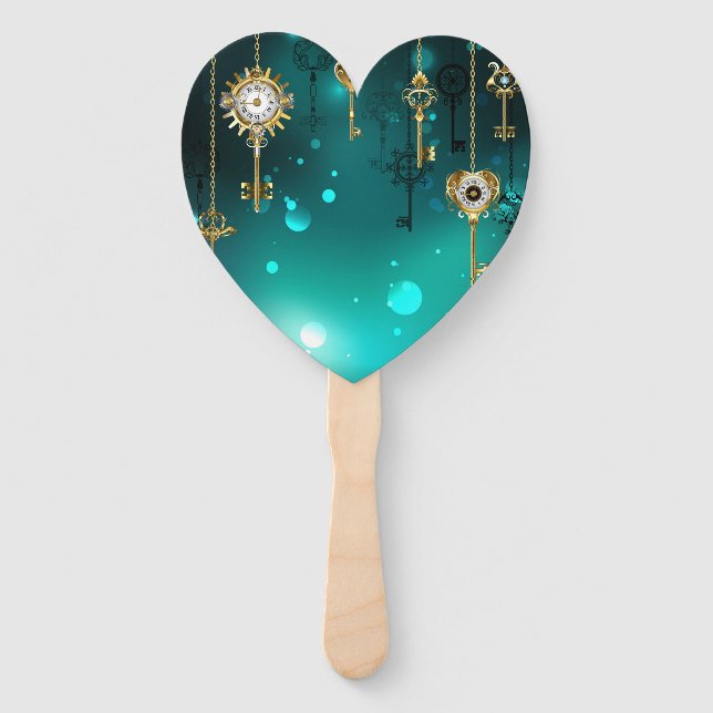 Antique Skeleton Keys on Green Background Hand Fan (Front)