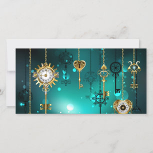 Antique Skeleton Keys on Green Background Holiday Card