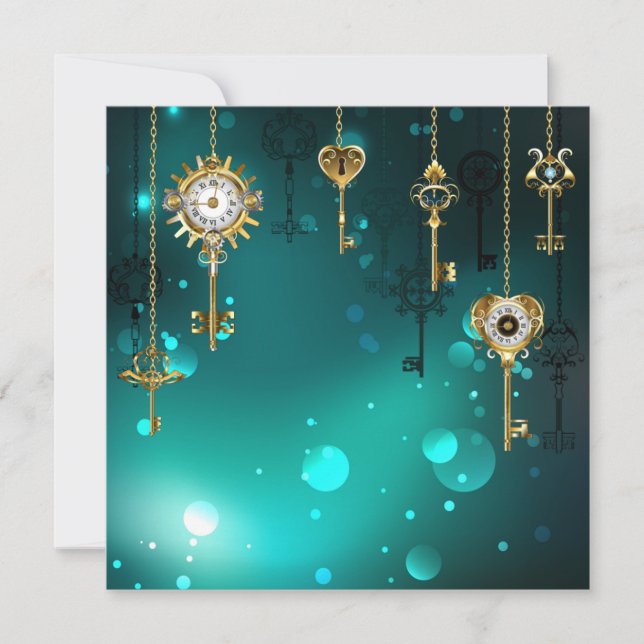 Antique Skeleton Keys on Green Background Holiday Card (Front)