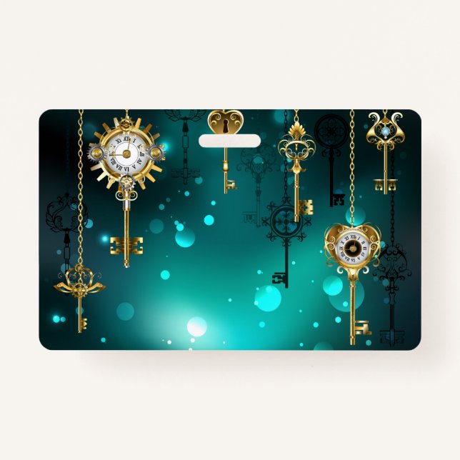 Antique Skeleton Keys on Green Background ID Badge (Front)