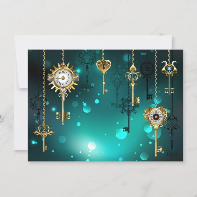 Antique Skeleton Keys on Green Background Invitation (Front)