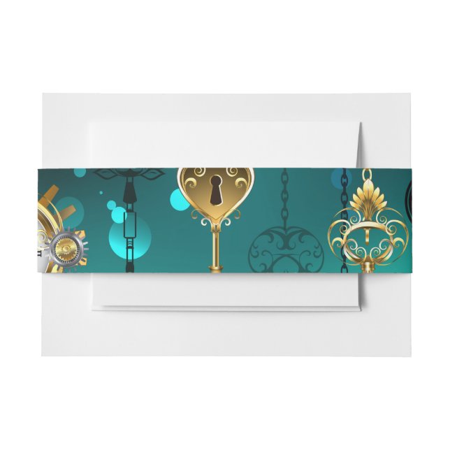 Antique Skeleton Keys on Green Background Invitation Belly Band (Front Example)