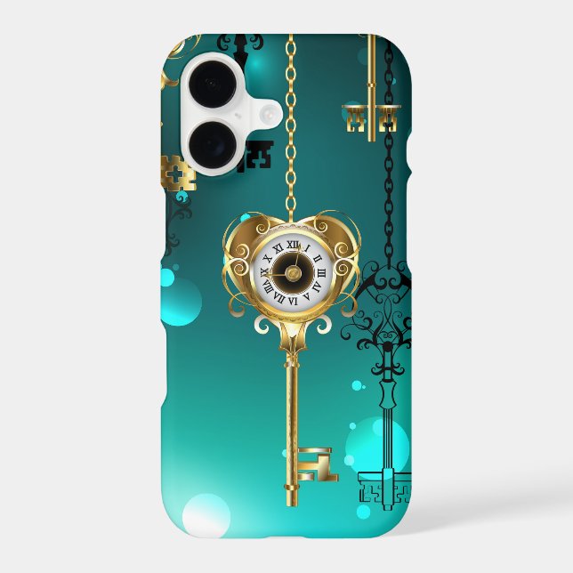 Antique Skeleton Keys on Green Background iPhone Case (Back)