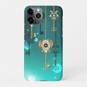 Antique Skeleton Keys on Green Background iPhone 11Pro Case