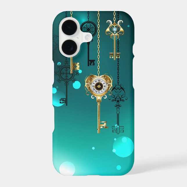 Antique Skeleton Keys on Green Background iPhone Case (Back)