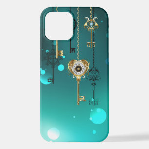 Antique Skeleton Keys on Green Background iPhone 12 Case