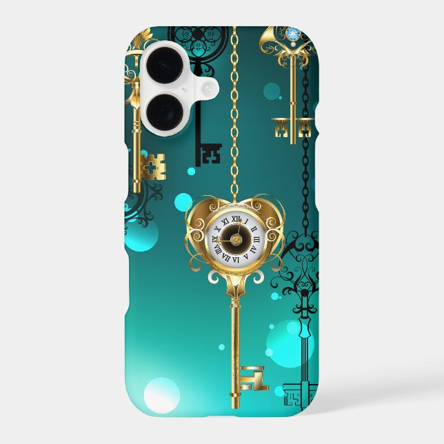 Antique Skeleton Keys on Green Background iPhone Case (Back)