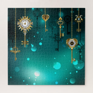 Antique Skeleton Keys on Green Background Jigsaw Puzzle