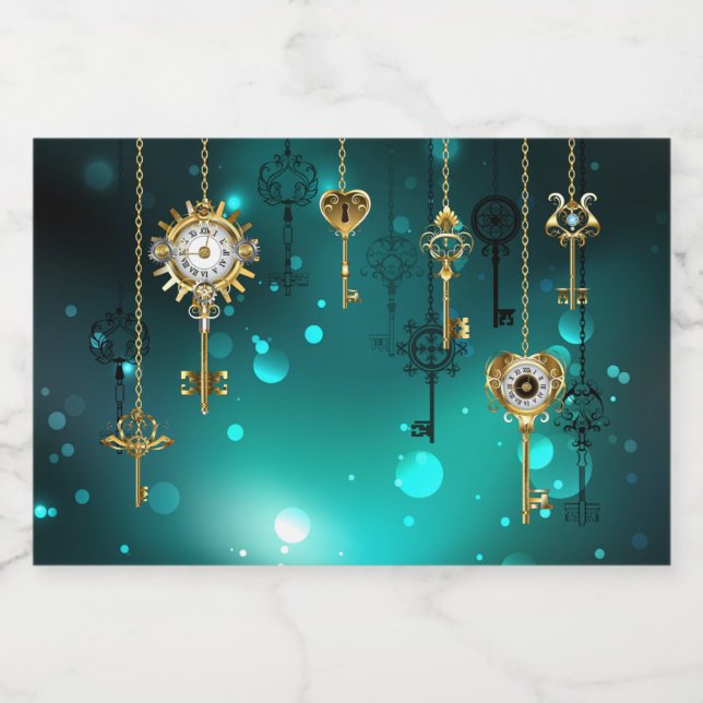 Antique Skeleton Keys on Green Background Liquor Bottle Label (Single Label)