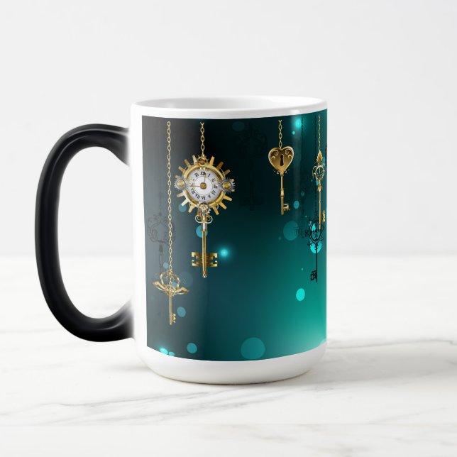 Antique Skeleton Keys on Green Background Magic Mug (Left)