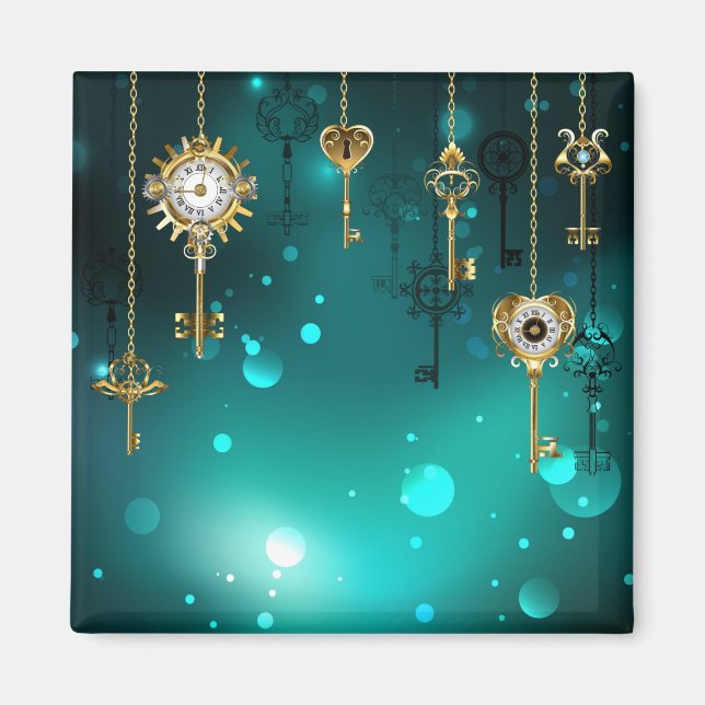 Antique Skeleton Keys on Green Background Magnet (Front)