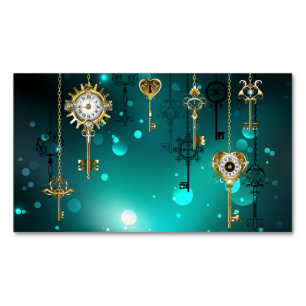 Antique Skeleton Keys on Green Background Magnetic Business Card