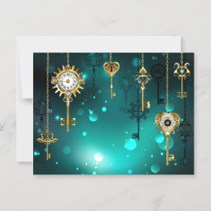 Antique Skeleton Keys on Green Background Magnetic Invitation