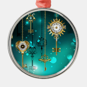 Antique Skeleton Keys on Green Background Metal Tree Decoration