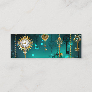 Antique Skeleton Keys on Green Background Mini Business Card