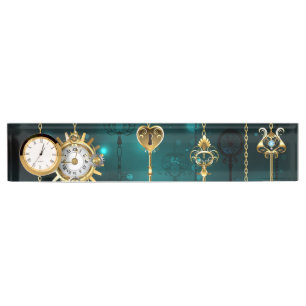 Antique Skeleton Keys on Green Background Nameplate