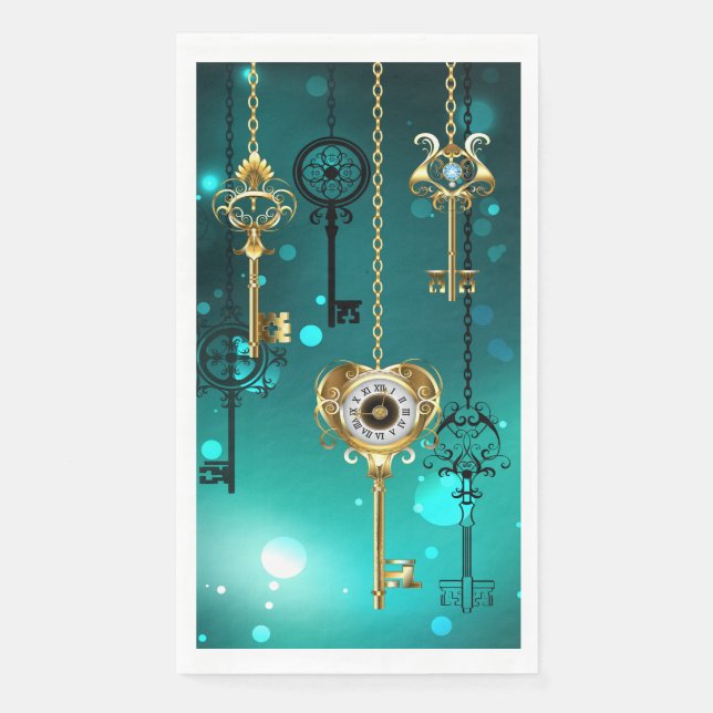 Antique Skeleton Keys on Green Background Napkin (Front)