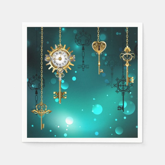 Antique Skeleton Keys on Green Background Napkin (Front)