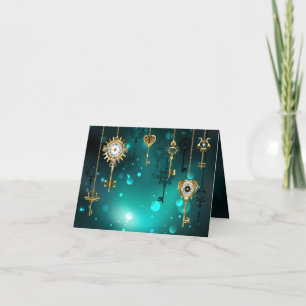 Antique Skeleton Keys on Green Background Note Card