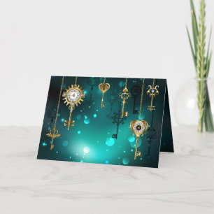 Antique Skeleton Keys on Green Background Note Card