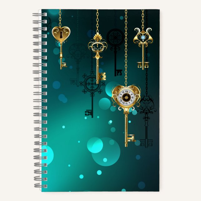 Antique Skeleton Keys on Green Background Notebook (Front)
