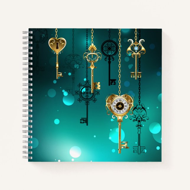 Antique Skeleton Keys on Green Background Notebook (Front)