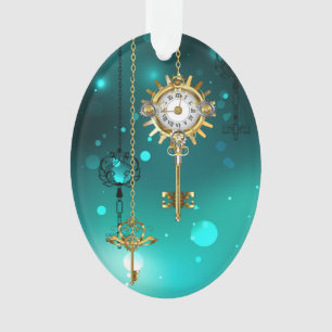 Antique Skeleton Keys on Green Background Ornament