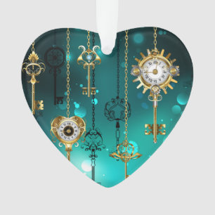 Antique Skeleton Keys on Green Background Ornament