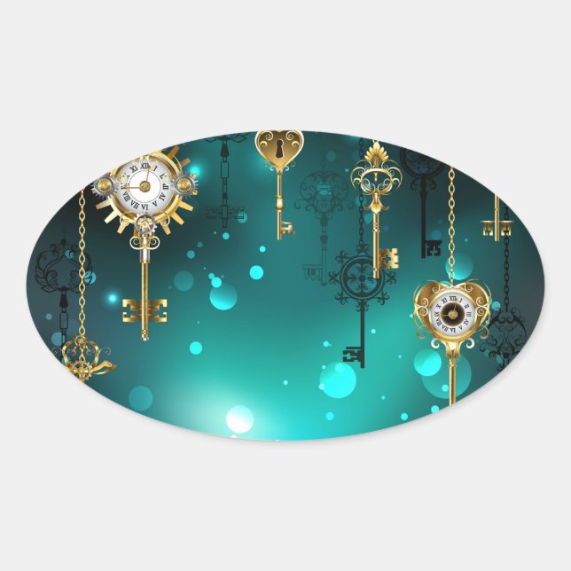 Antique Skeleton Keys on Green Background Oval Sticker (Front)