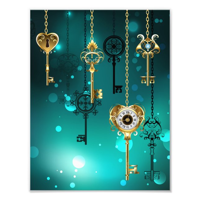 Antique Skeleton Keys on Green Background Photo Print (Front)