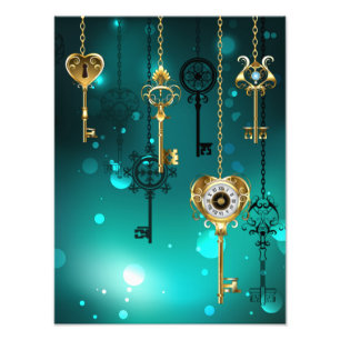 Antique Skeleton Keys on Green Background Photo Print