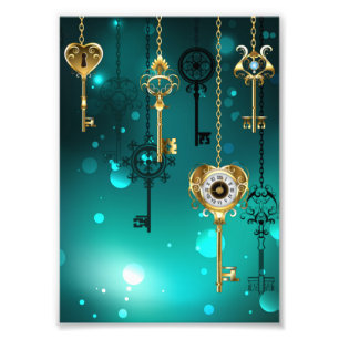 Antique Skeleton Keys on Green Background Photo Print