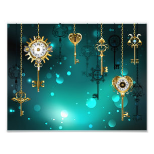 Antique Skeleton Keys on Green Background Photo Print
