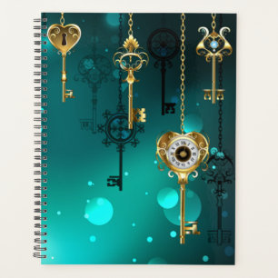 Antique Skeleton Keys on Green Background Planner
