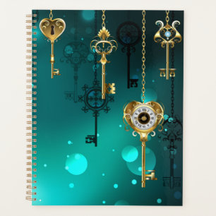 Antique Skeleton Keys on Green Background Planner