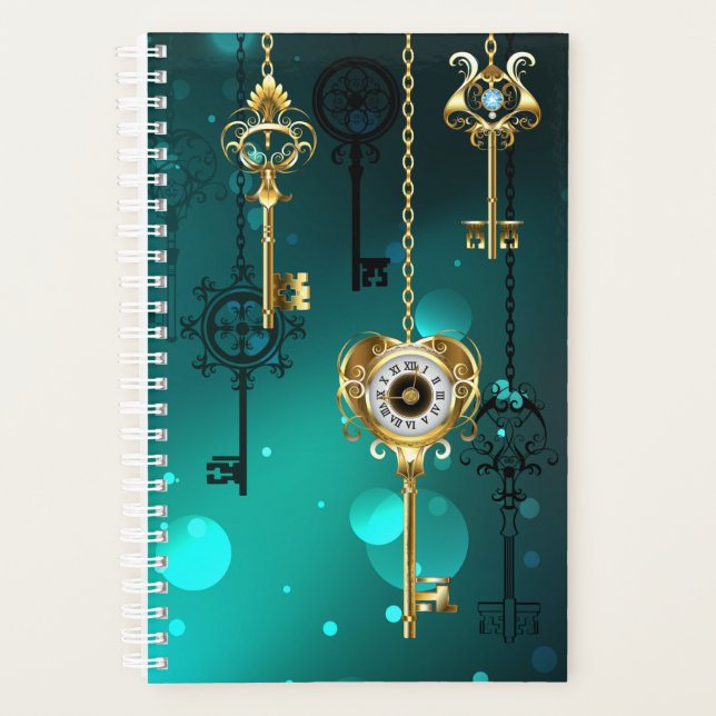 Antique Skeleton Keys on Green Background Planner (Front)