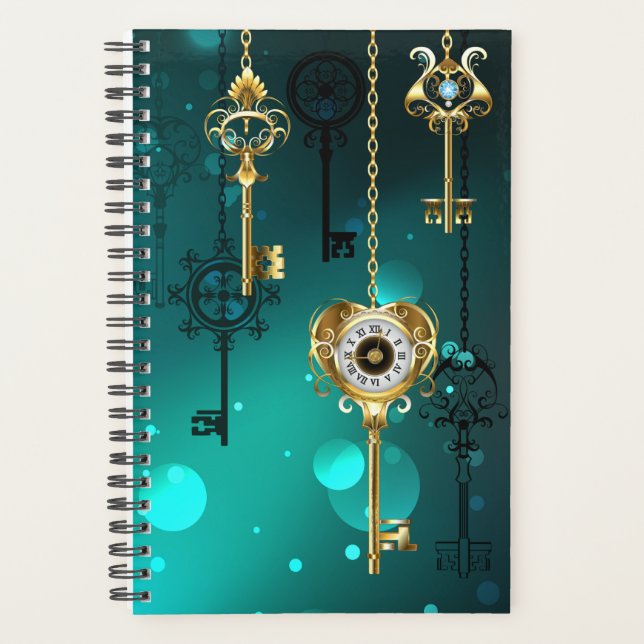 Antique Skeleton Keys on Green Background Planner (Front)