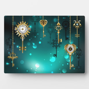 Antique Skeleton Keys on Green Background Plaque