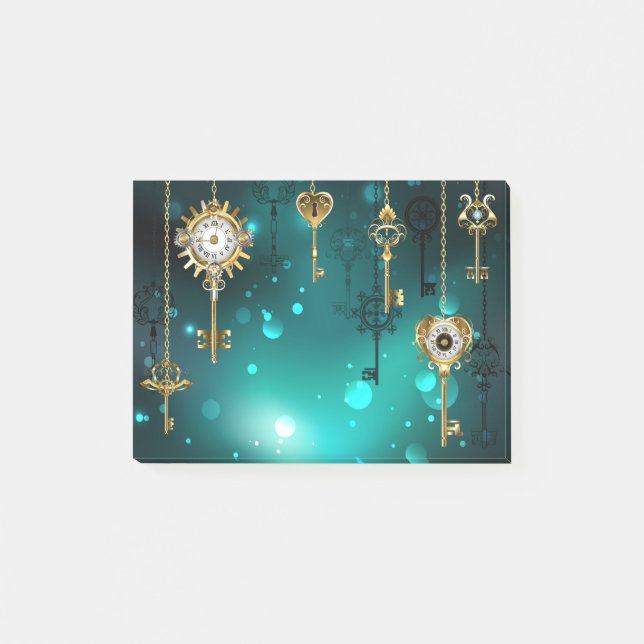 Antique Skeleton Keys on Green Background Post-it Notes (Front)