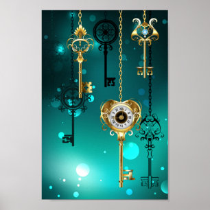 Antique Skeleton Keys on Green Background Poster
