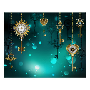 Antique Skeleton Keys on Green Background Poster