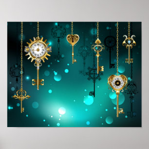 Antique Skeleton Keys on Green Background Poster