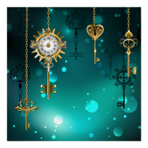 Antique Skeleton Keys on Green Background Poster