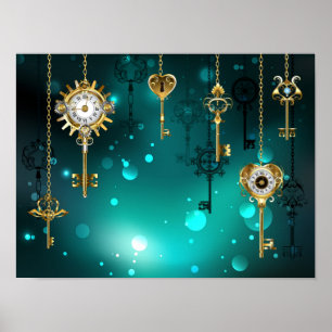 Antique Skeleton Keys on Green Background Poster