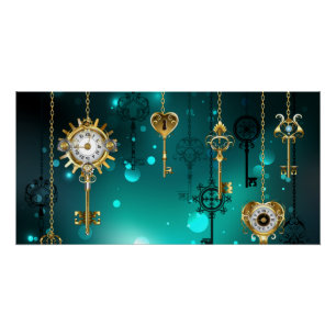 Antique Skeleton Keys on Green Background Poster