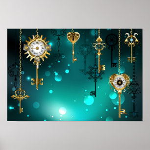 Antique Skeleton Keys on Green Background Poster