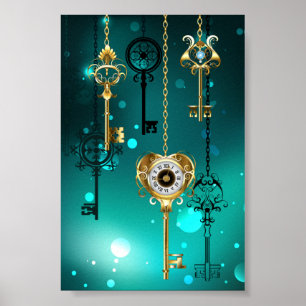Antique Skeleton Keys on Green Background Poster