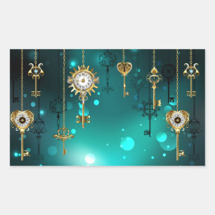 Antique Skeleton Keys on Green Background Rectangular Sticker