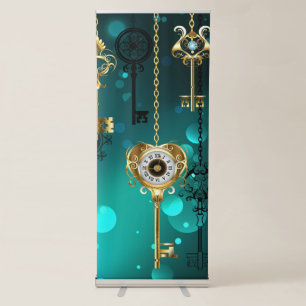 Antique Skeleton Keys on Green Background Retractable Banner